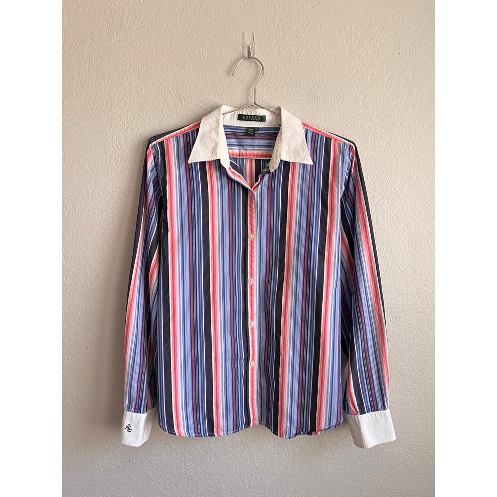 Lauren Ralph Lauren Women's Stripe Sandylan Button Down Top Size LARGE